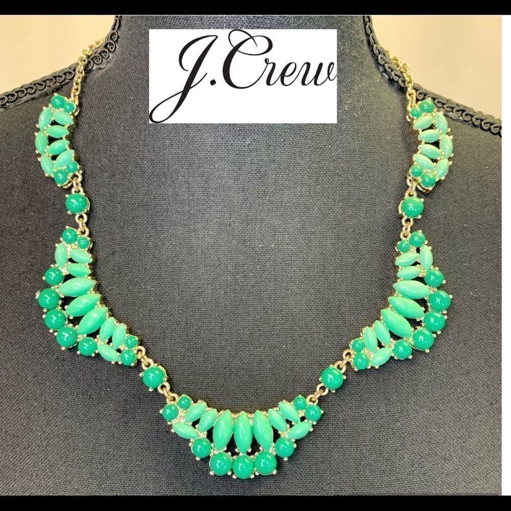 J. Crew two-tone green with gold trim jewelled necklace